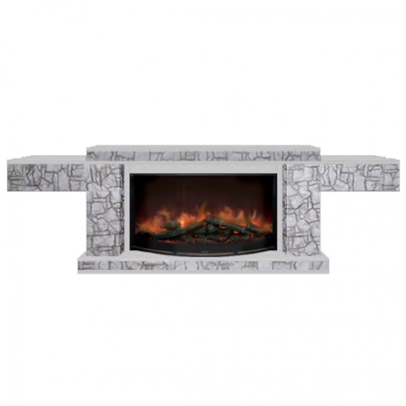 Каминокомплект Glenrich Тауэр Rondo S86 камень старый город, шпон беленый дуб