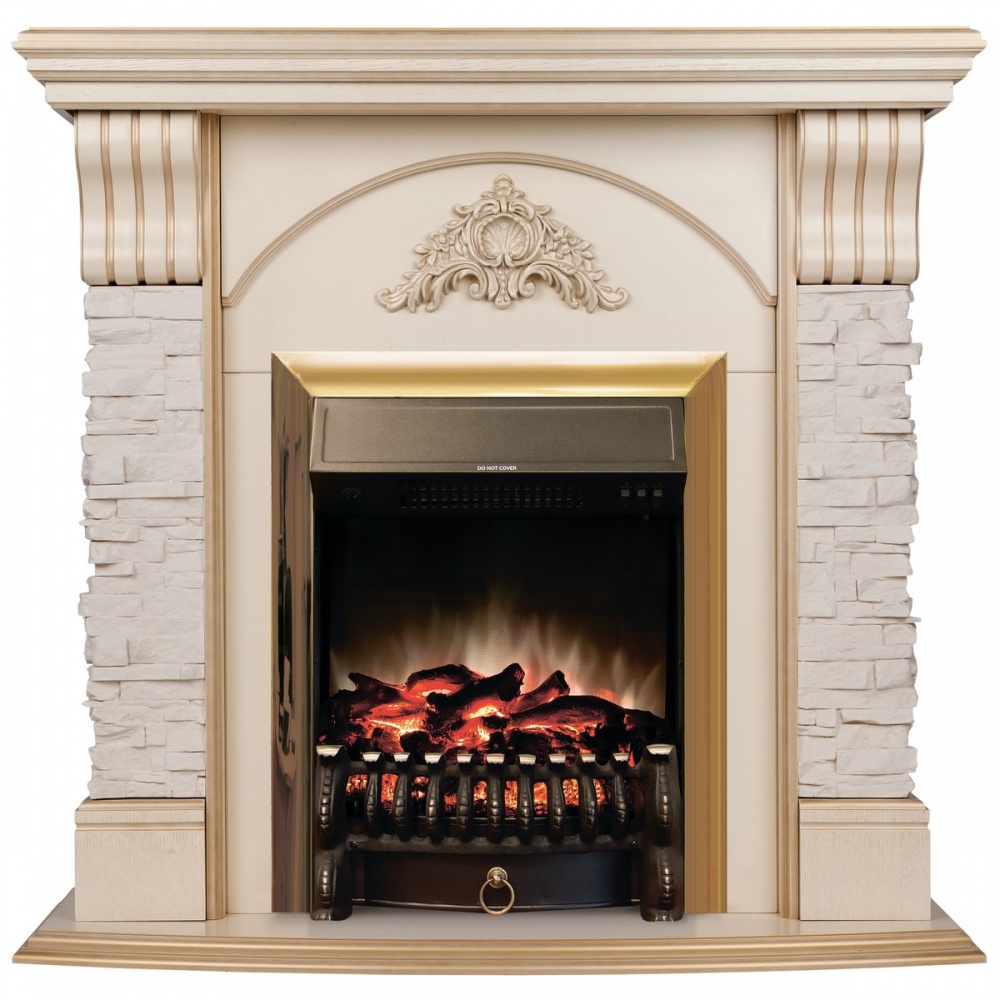 Электрокамин RealFlame  Athena WT с очагом Fobos Lux Brass