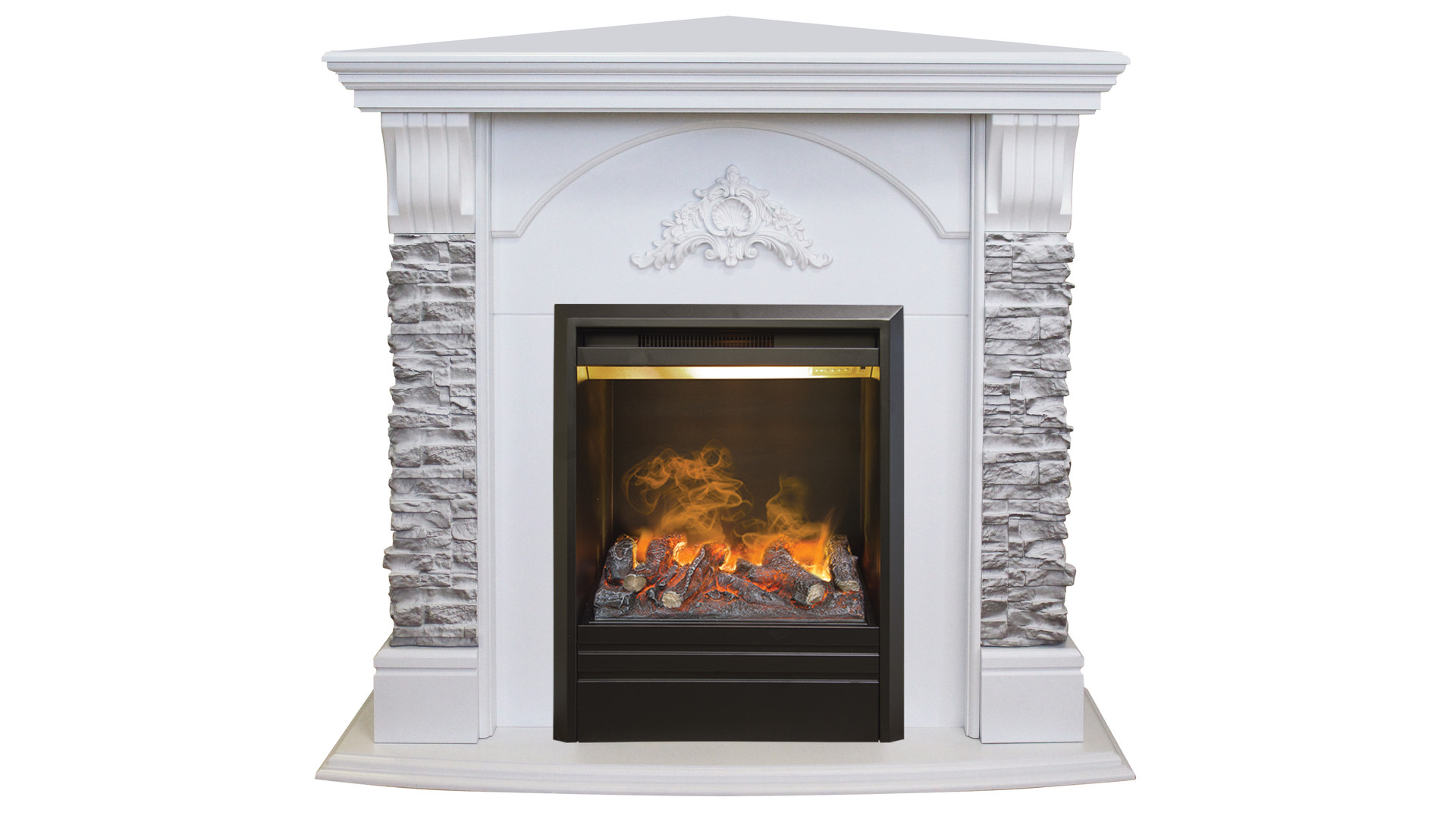 Электрокамин RealFlame  Athena Corner GR WT с очагом 3D Olympic