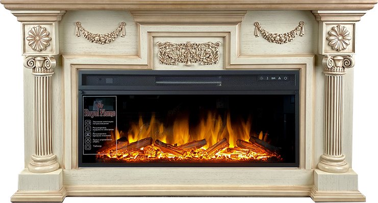 Каминокомплект Royal Flame  London - Слоновая кость с патиной (Ширина 1490 мм)  с очагом Vision 42 LOG LED