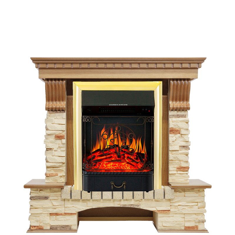 Каминокомплект Royal Flame  Pierre Luxe - Дуб / Сланец с очагом Majestic FX Brass