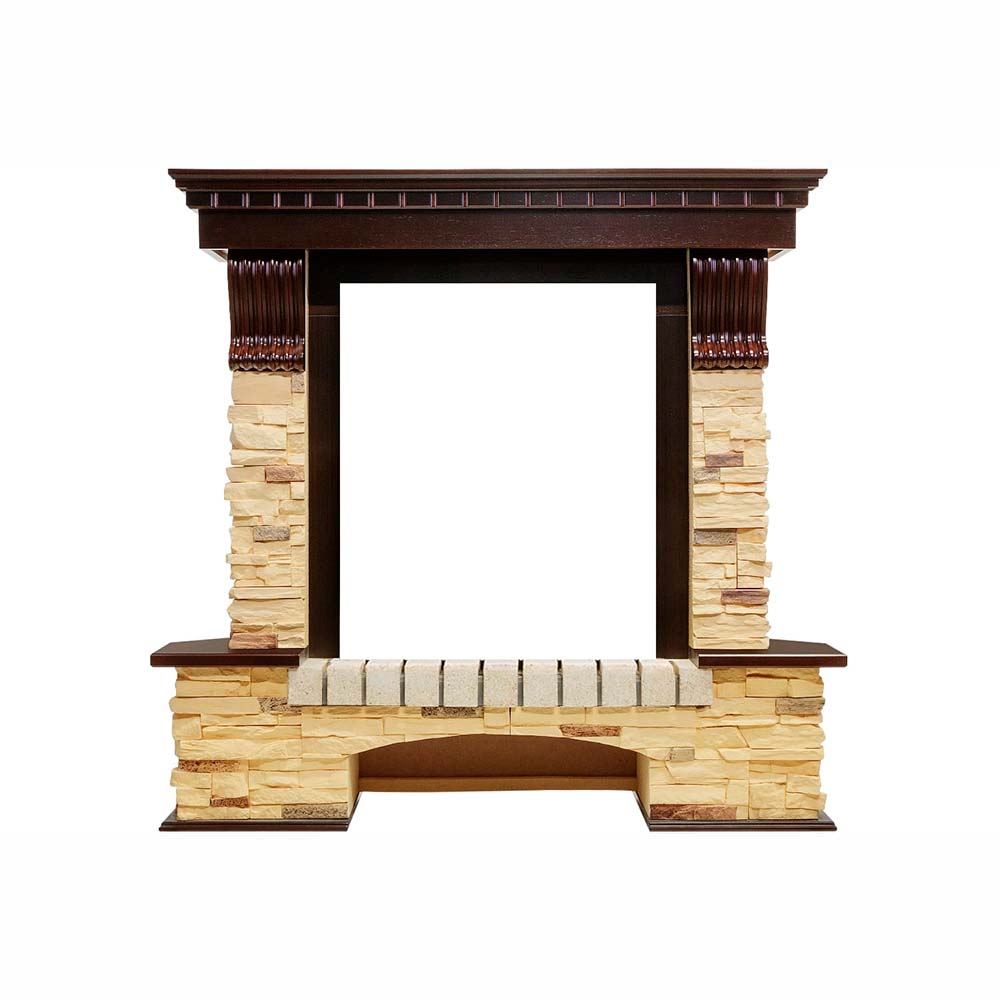 Каминокомплект Dimplex Pierre Luxe угловой - Темный дуб / Сланец (Высота 1050мм) с очагом Danville Antique Brass FB2