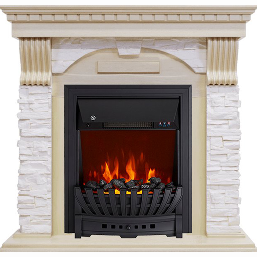 Каминокомплект Royal Flame  Dublin - Слоновая кость с патиной / Сланец крем с очагом Aspen Black