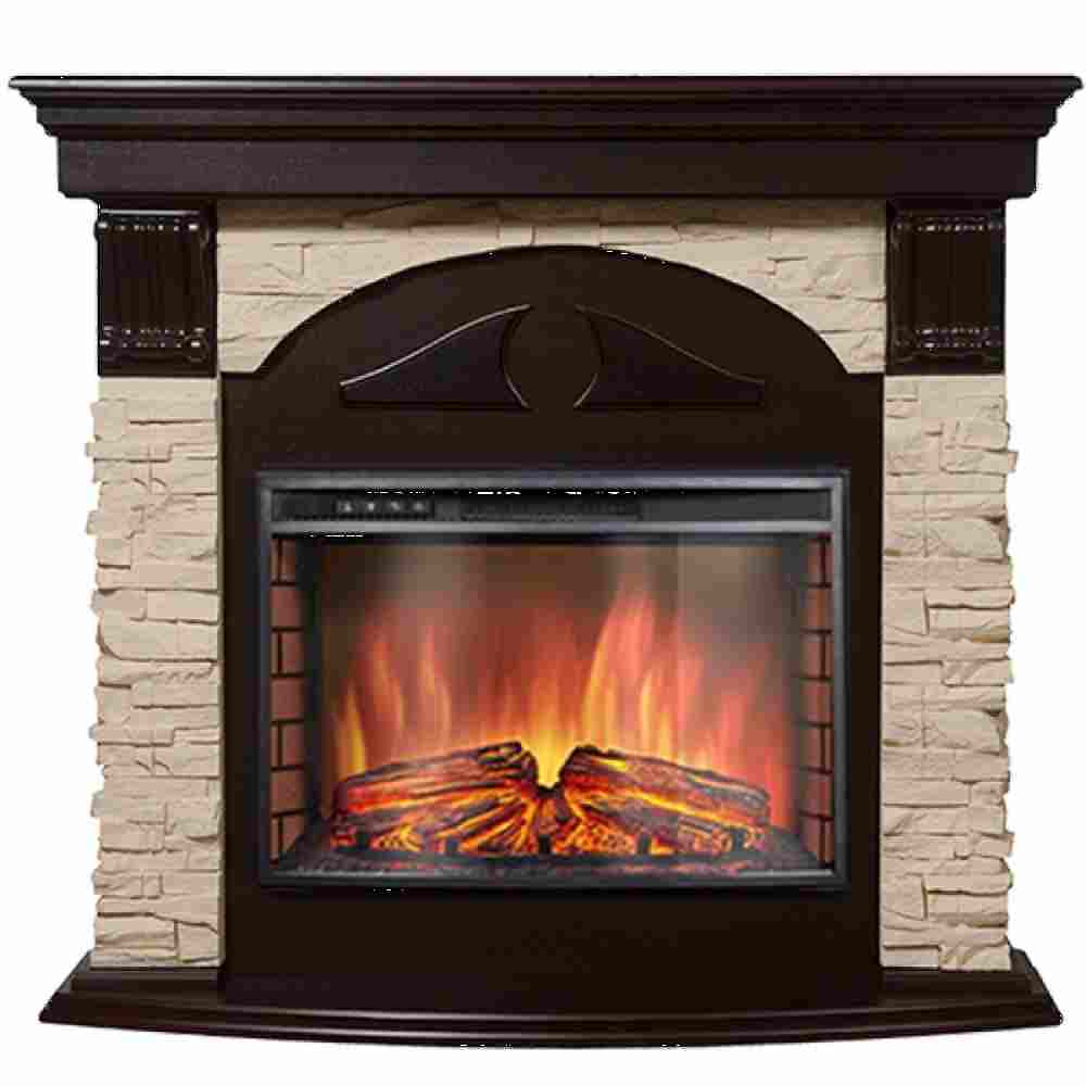 Каминокомплект Electrolux Pietra 26/30U (угловой) с очагом EFP/P-2620RLS камень белый, шпон темный дуб