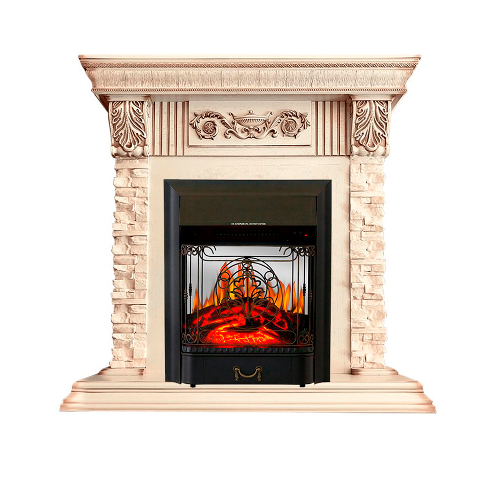 Каминокомплект Royal Flame  Luxemburg (каменный) - Сланец/Cлоновая кость с патиной с очагом Majestic FX M Black