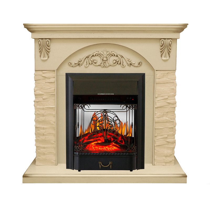 Каминокомплект Royal Flame  Bern Сланец крупный бежевый / Алебастр темная патина с очагом Majestic FX M Black