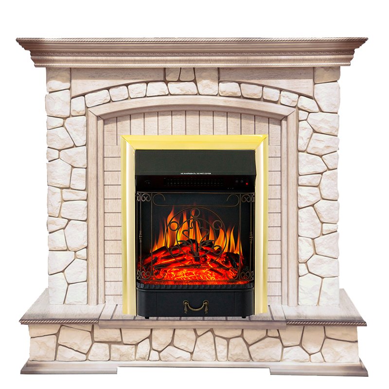 Каминокомплект Royal Flame  Preston - Белый/Слоновая кость с патиной с очагом Majestic FX Brass