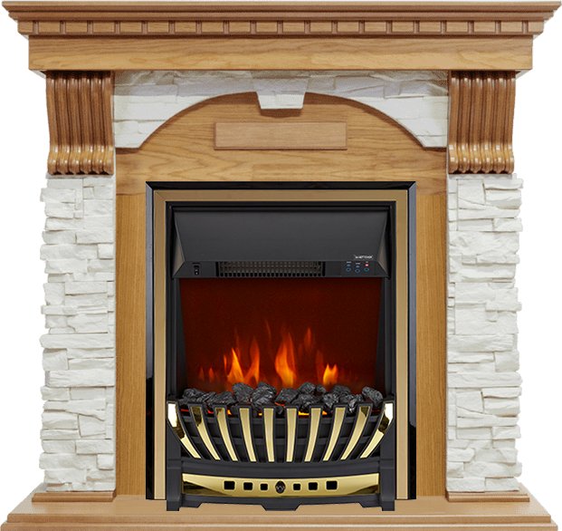 Каминокомплект Royal Flame  Dublin - Дуб / Сланец белый с очагом Aspen Gold