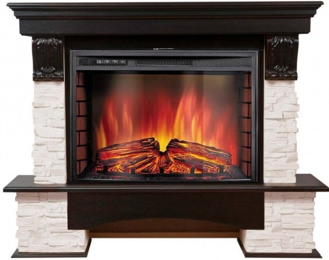 Каминокомплект Electrolux Pietra 26 Sphere с очагом EFP/P-2620RLS камень белый, шпон темный дуб