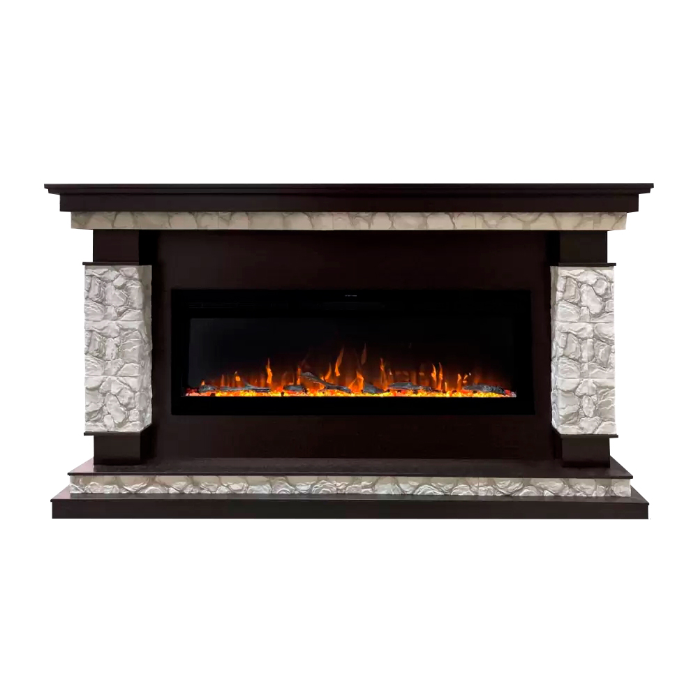 Каминокомплект Glenrich Лорд (без плитки) Crystal 50 камень старый город, шпон темный дуб