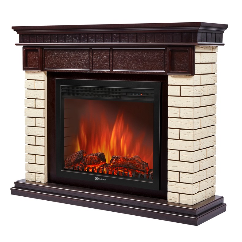 Каминокомплект Electrolux Bricks 30U (угловой) с очагом EFP/P-3320RLS камень бежевый, шпон темный дуб