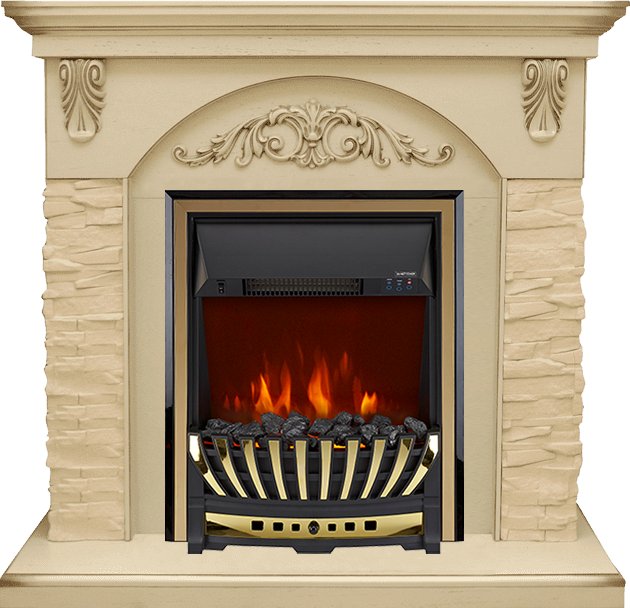 Каминокомплект Royal Flame  Bern Сланец крупный бежевый / Алебастр темная патина с очагом Aspen Gold