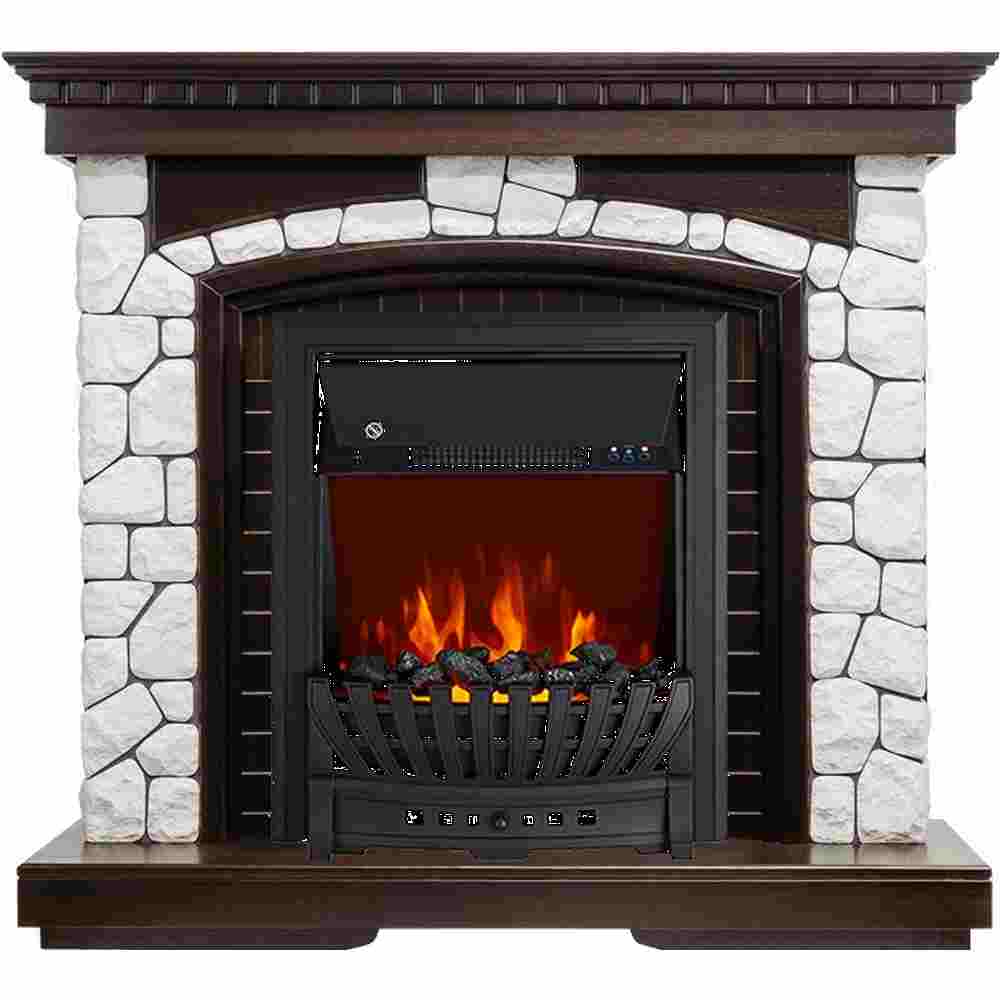 Каминокомплект Royal Flame  Glasgow - Темный дуб / Белый с очагом Aspen Black