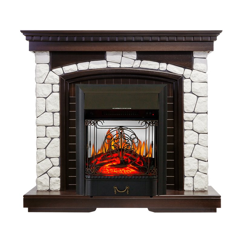 Каминокомплект Royal Flame  Glasgow - Темный дуб / Белый с очагом Majestic FX M Black