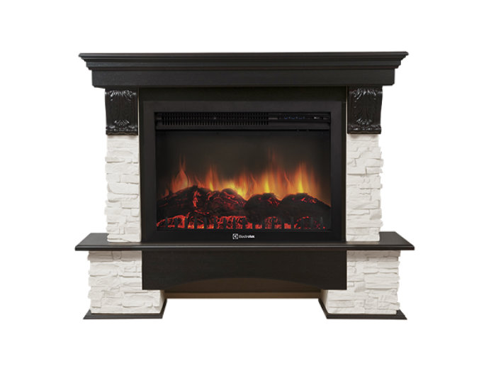 Каминокомплект Electrolux Pietra 26/30S с очагом EFP/P-2620RLS камень белый, шпон темный дуб