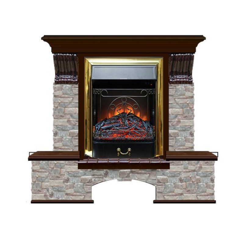 Каминокомплект Glenrich Бостон К Грот цветной (Magestic brass) красное дерево