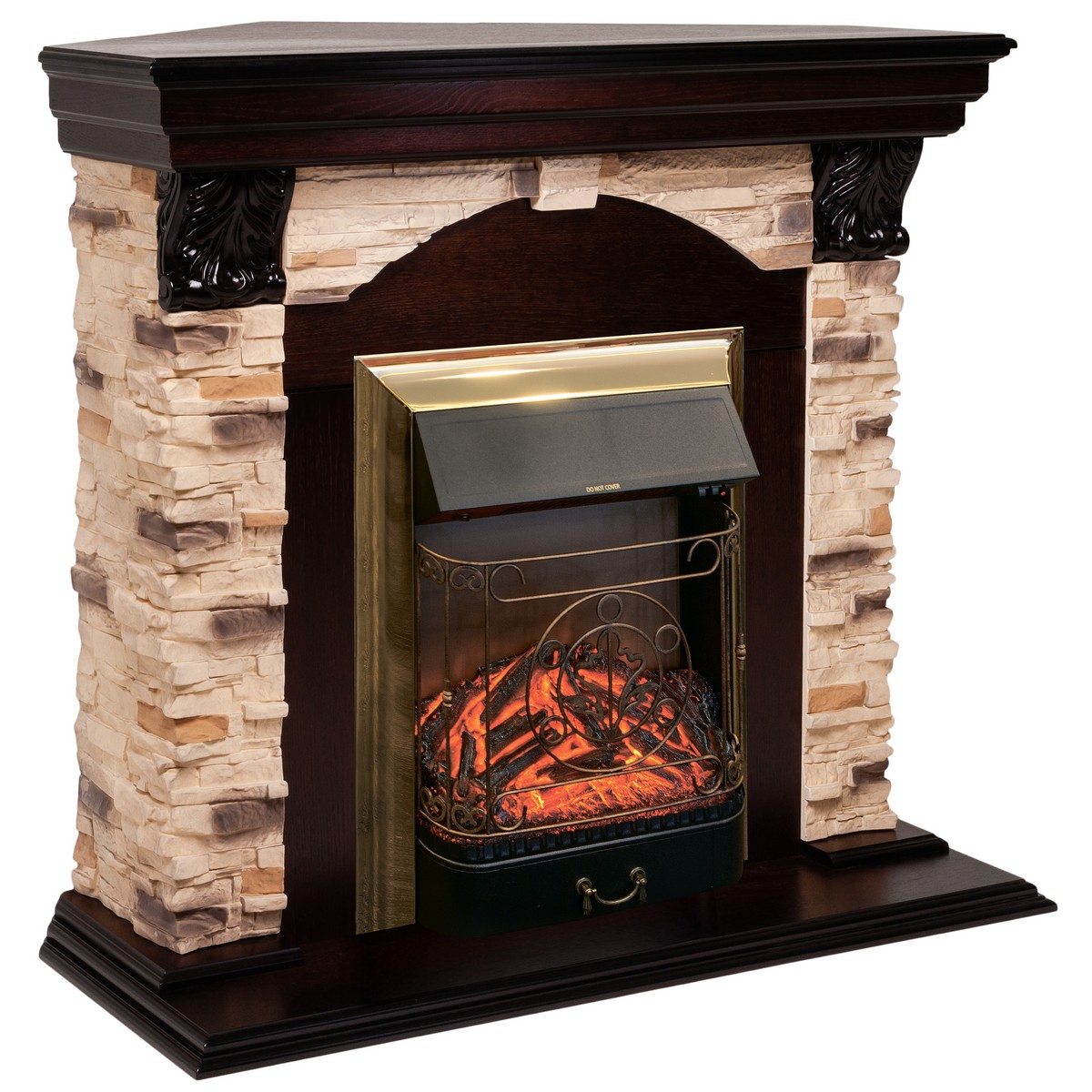 Электрокамин RealFlame  Dublin Corner Rock AO с очагом Majestic Lux Brass
