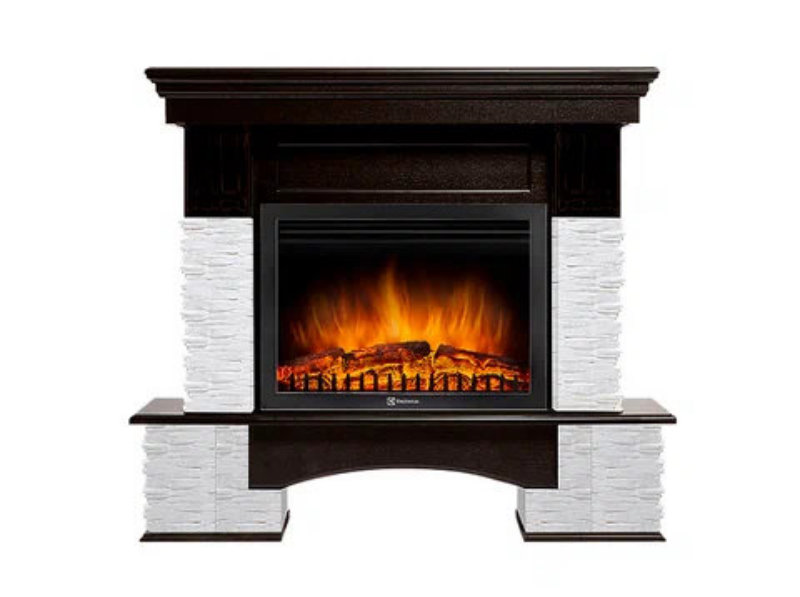 Каминокомплект Electrolux Pietra 25U (угловой) с очагом EFP/P-2720RLS камень слоновая кость, шпон темный дуб