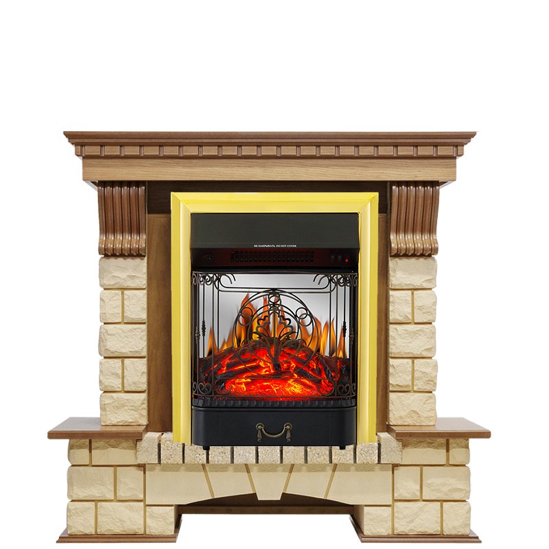 Каминокомплект Royal Flame  Pierre Luxe - Дуб / Шампань с очагом Majestic FX M Brass