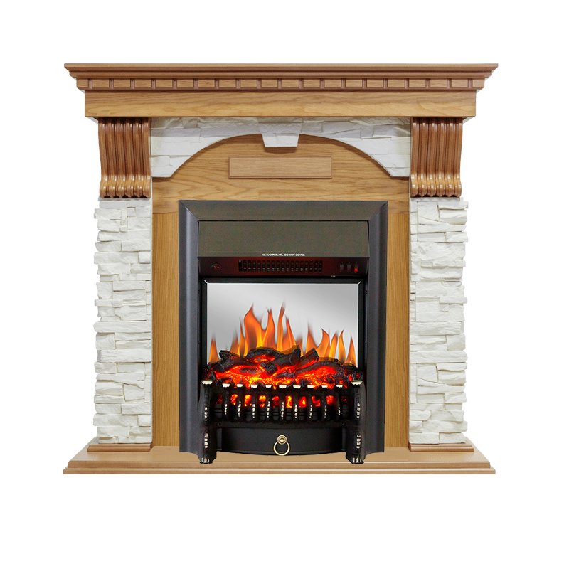 Каминокомплект Royal Flame  Dublin - Дуб / Сланец белый с очагом Fobos FX M Black