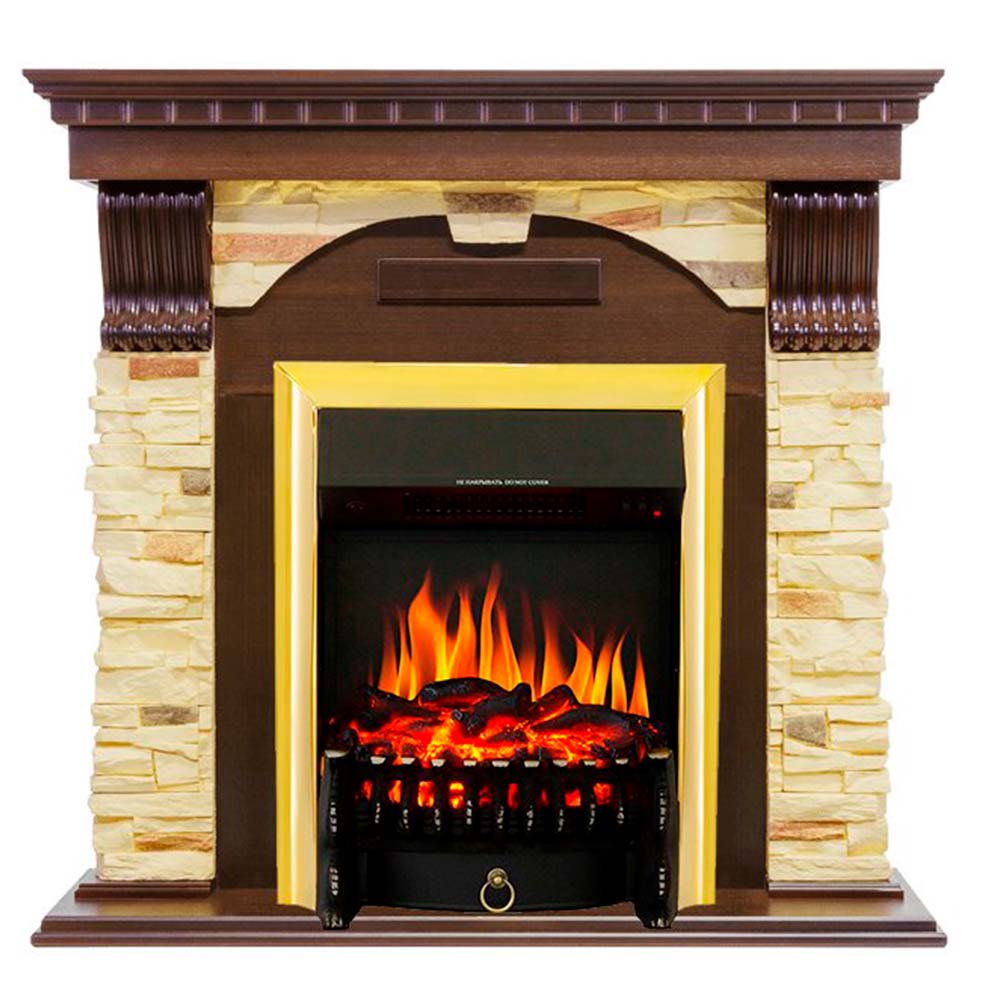 Каминокомплект Royal Flame  Dublin угловой - Темный дуб / Сланец с очагом Fobos FX Brass