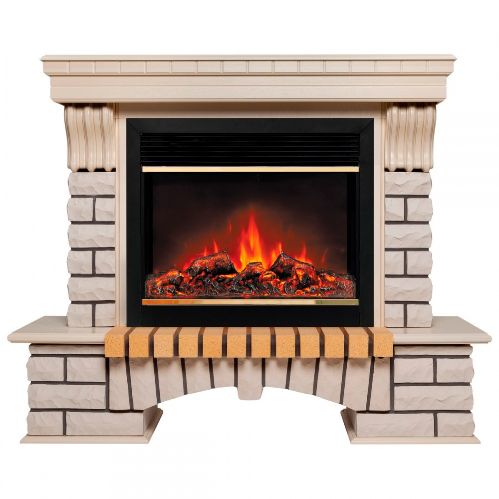 Электрокамин RealFlame  Country 26 WT с очагом Moonblaze Deluxe Brass