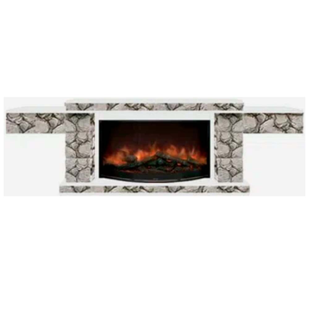 Каминокомплект Glenrich Тауэр Rondo S86 камень карелия, шпон белый