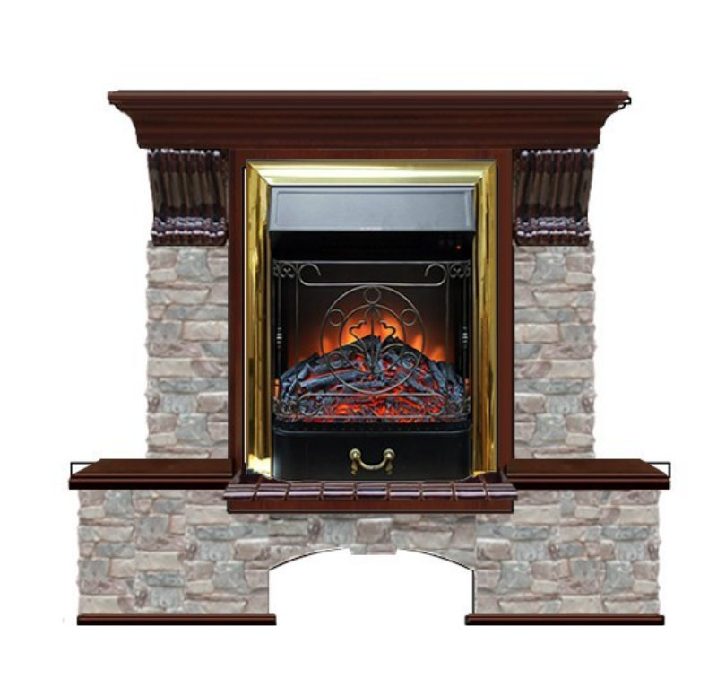 Каминокомплект Glenrich Бостон К Грот цветной (Magestic brass) дуб