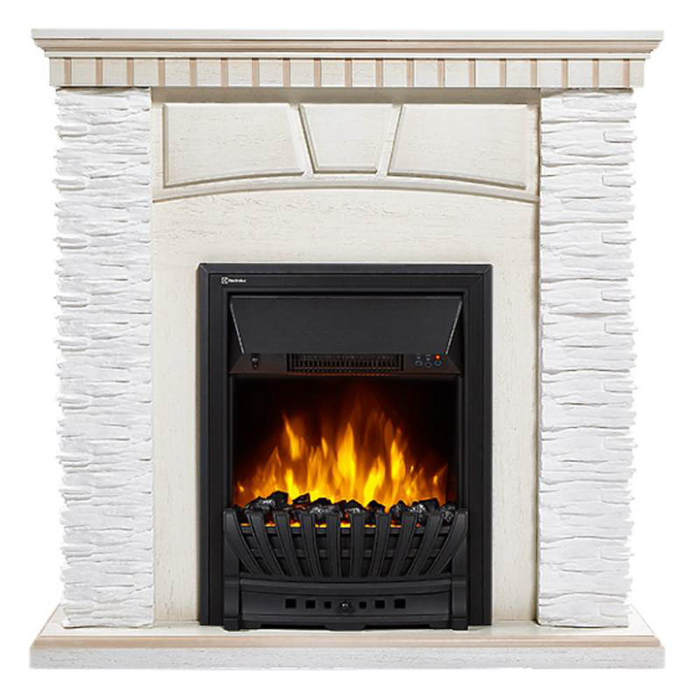 Каминокомплект:Очаг Electrolux EFP/P-1020LS с порталом Porto Classic камень белый, шпон беленый дуб