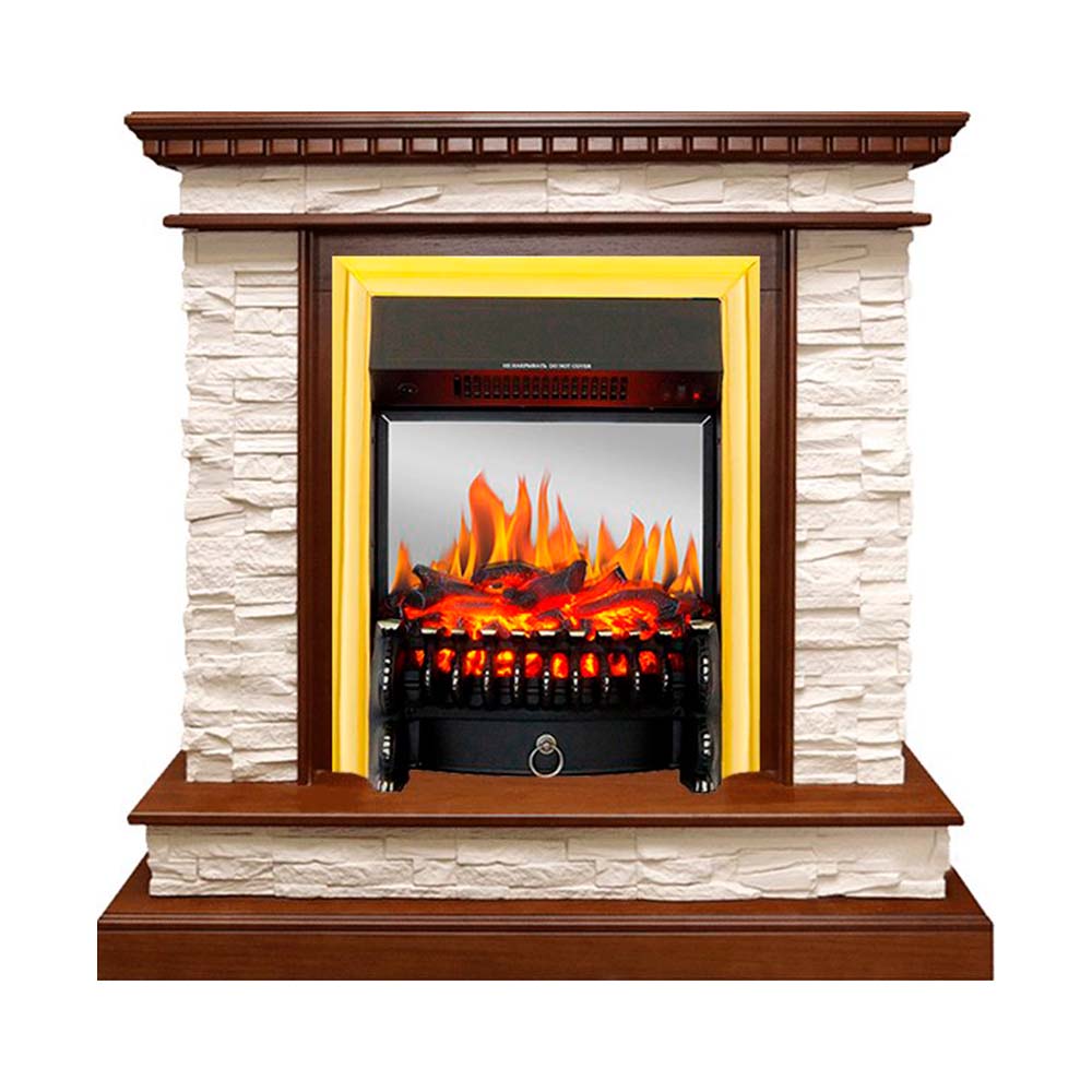Каминокомплект Royal Flame  Calgary - Дуб / Сланец белый с очагом Fobos FX M Brass