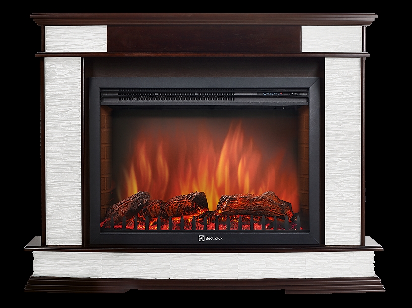 Каминокомплект Electrolux Scala 30 с очагом EFP/P-3020LS камень сланец скалистый белый, шпон тёмный дуб