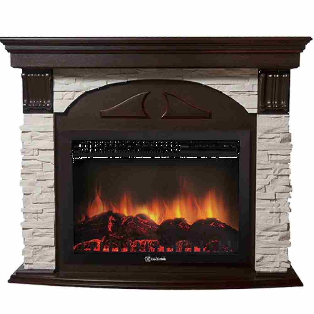 Каминокомплект Electrolux Torre 26/30U (угловой) с очагом EFP/P-2620RLS камень белый, шпон темный дуб