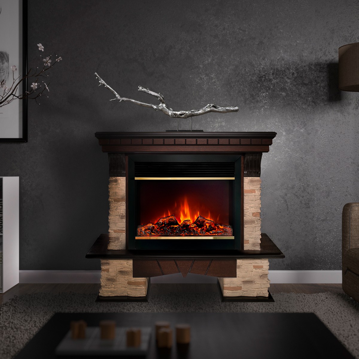 Электрокамин RealFlame  Rockland 26 AO с очагом Moonblaze Deluxe Brass