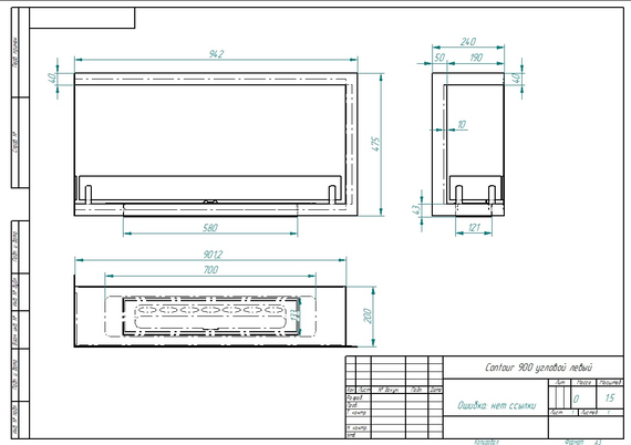 Встраиваемый биокамин Zefire Contour угловой 900 левый (Estetic Flame)