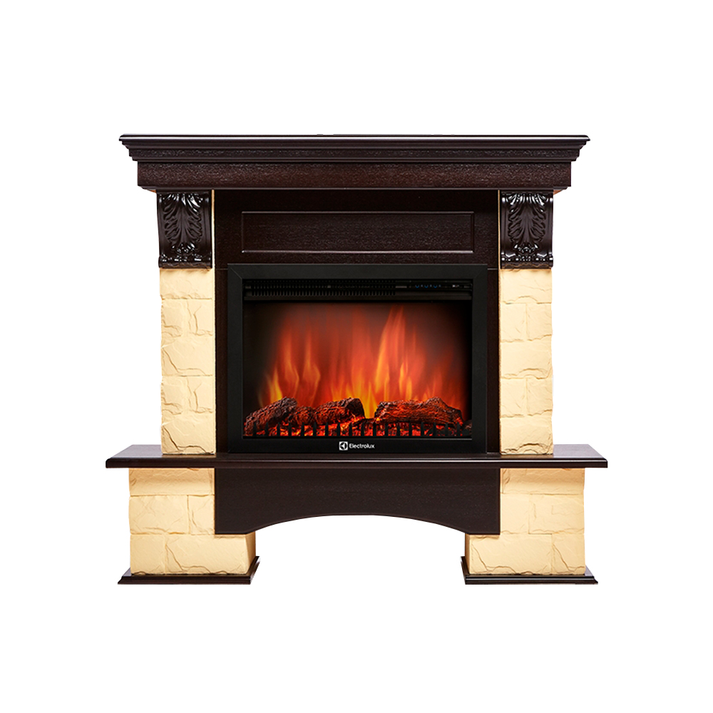 Каминокомплект Electrolux Forte 30S с очагом EFP/P-3020LS камень бежевый, шпон темный дуб