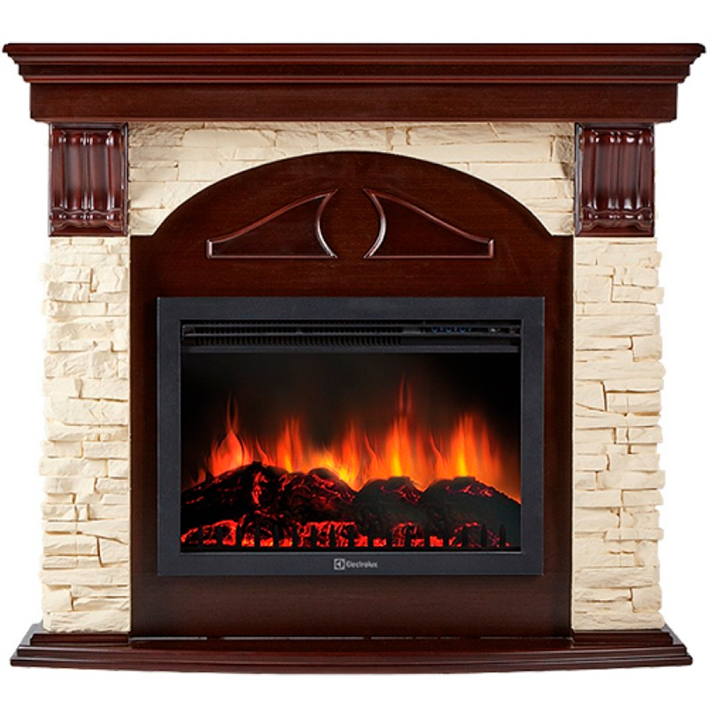 Каминокомплект Electrolux Torre 26/30S с очагом EFP/P-3020LS камень слоновая кость, шпон темный дуб