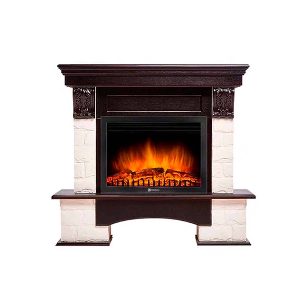 Каминокомплект Electrolux Forte 25S с очагом EFP/P-2520LS камень белый, шпон венге