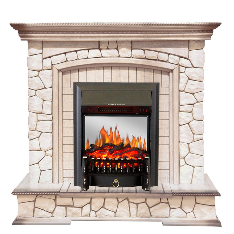 Каминокомплект Royal Flame  Preston - Белый/Слоновая кость с патиной с очагом Fobos FX M Black