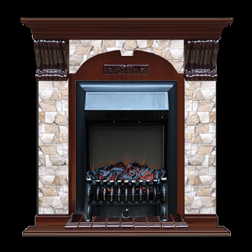 Каминокомплект Glenrich Арочный Fobos black камень Карелия, шпон красное дерево