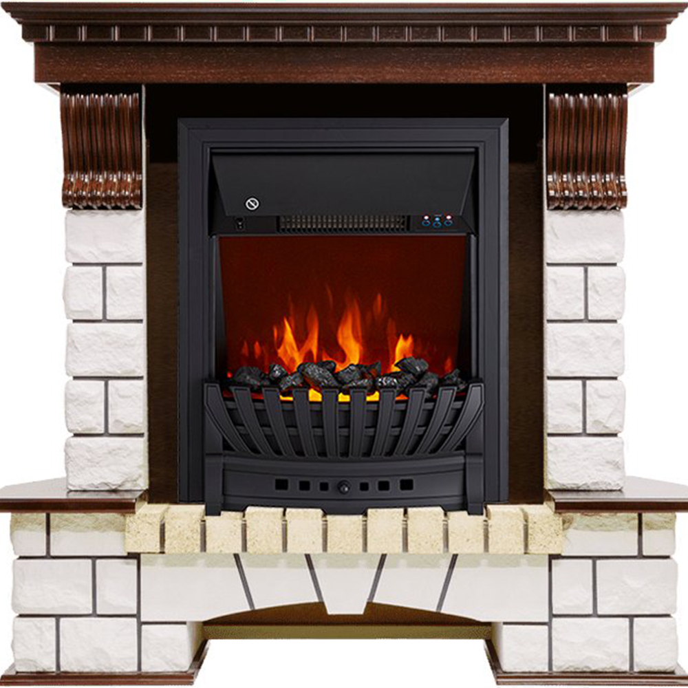 Каминокомплект Royal Flame  Pierre Luxe угловой - Темный дуб / Белый с очагом Aspen Black
