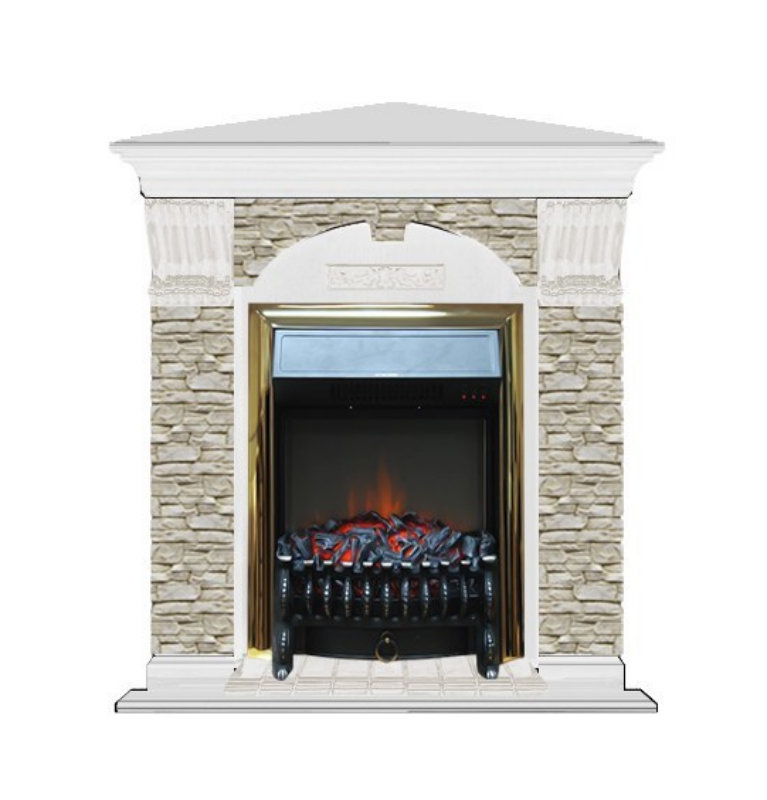 Каминокомплект Glenrich Арочный (угловой) Fobos black камень Алтай, шпон белый