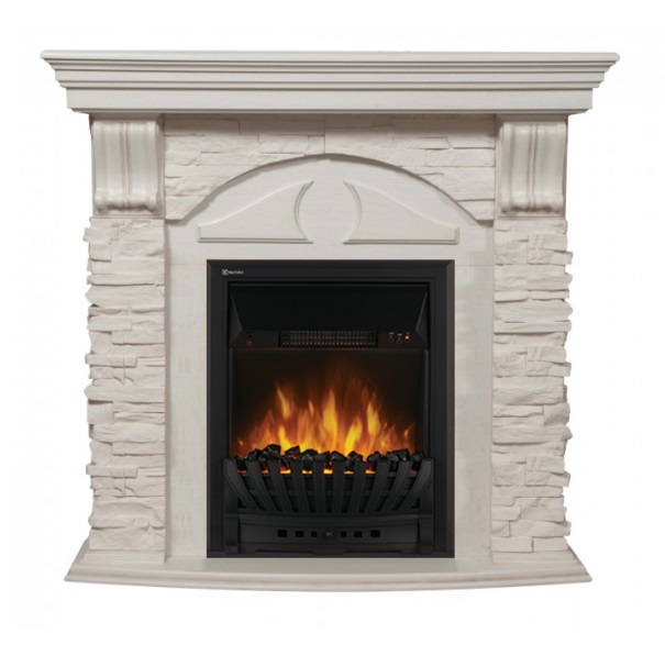 Каминокомплект Electrolux Torre Classic с очагом Classic EFP/P-1020LS камень белый, шпон беленый дуб