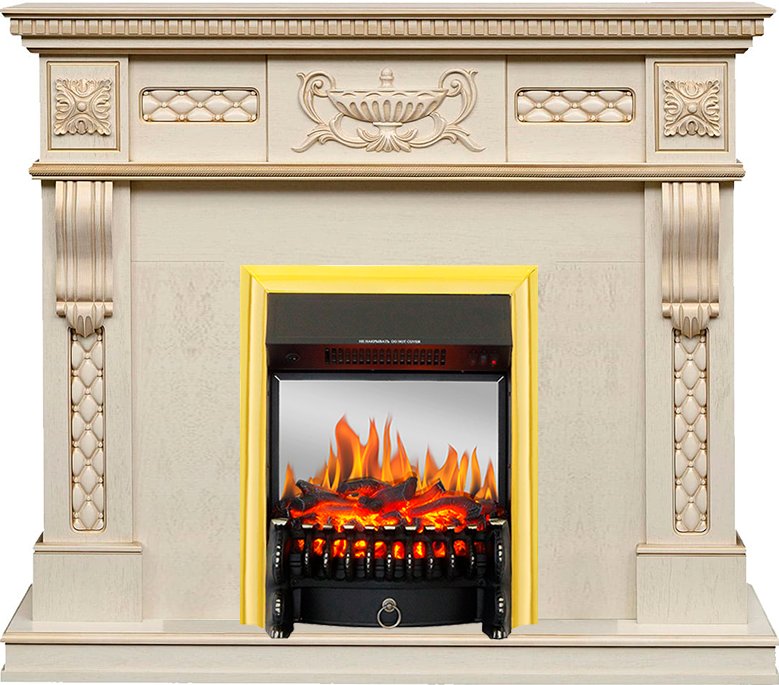 Каминокомплект Royal Flame  Corsica - Слоновая кость с патиной (Ширина 1100) с очагом Fobos FX M Brass