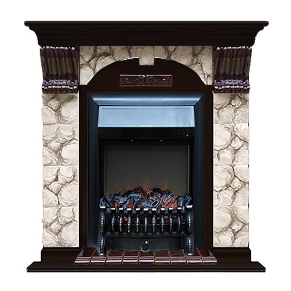 Каминокомплект Glenrich Арочный Magestic black камень Карелия, шпон венге