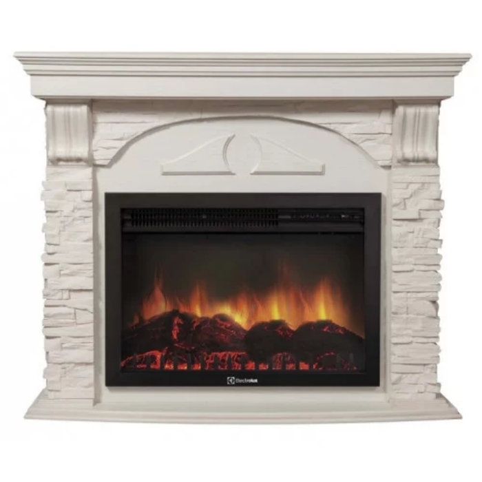 Каминокомплект Electrolux Torre 26/30U (угловой) с очагом EFP/P-2620RLS камень белый, шпон белёный дуб