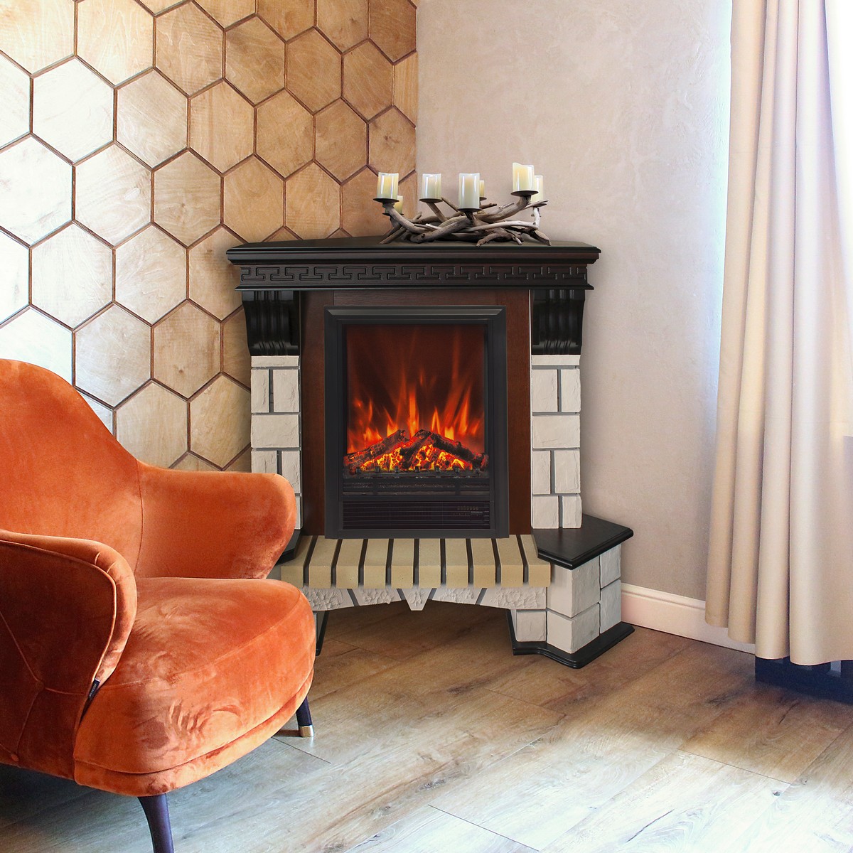 Электрокамин RealFlame Stone Corner STD AO с очагом Eugene