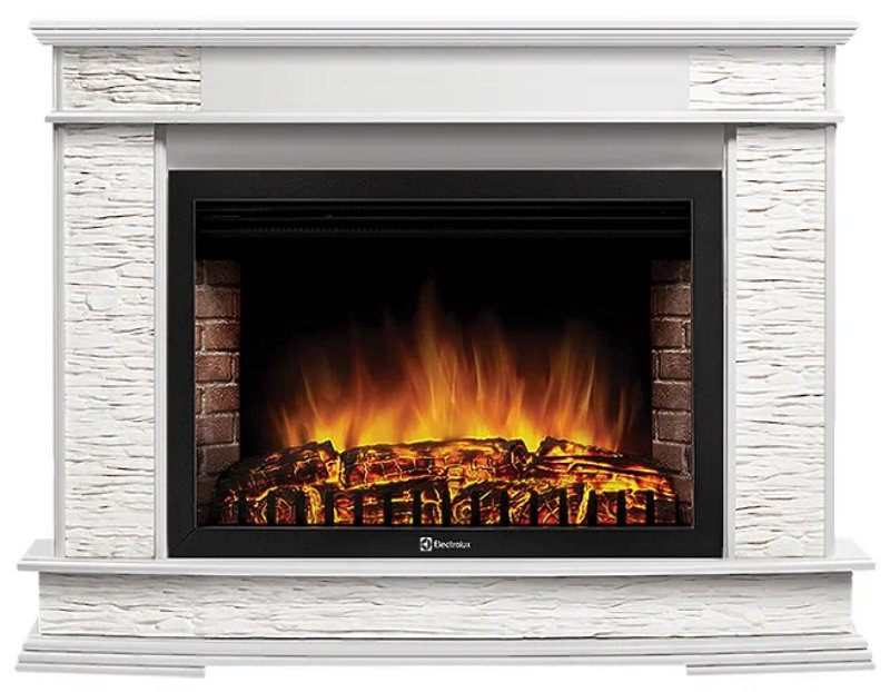 Каминокомплект Electrolux Scala 30 с очагом EFP/P-3320RLS камень сланец скалистый белый, шпон белый дуб