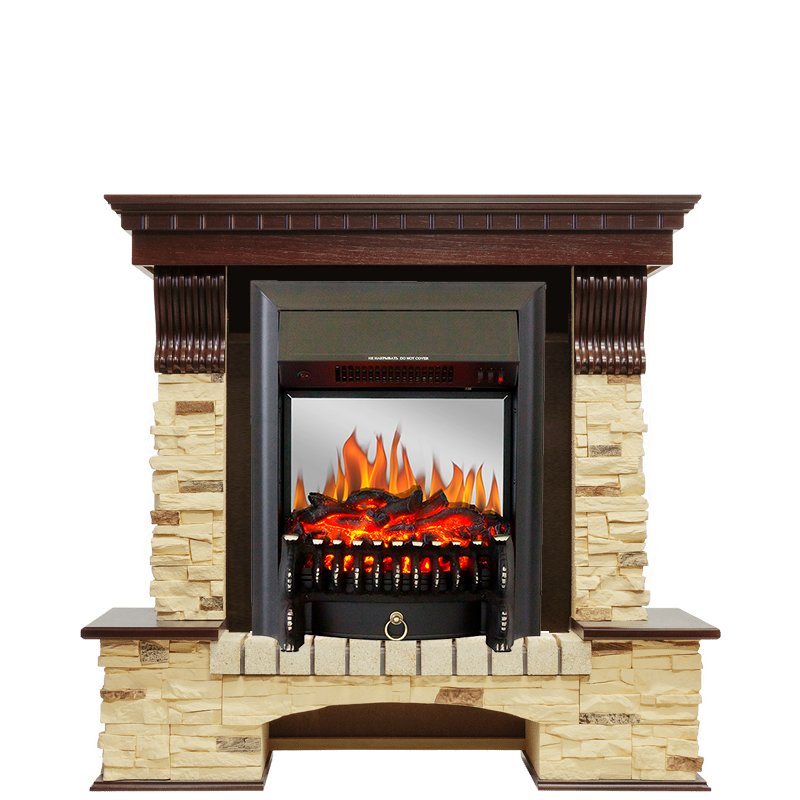 Каминокомплект Royal Flame  Pierre Luxe - Темный дуб / Сланец с очагом Fobos FX M Black