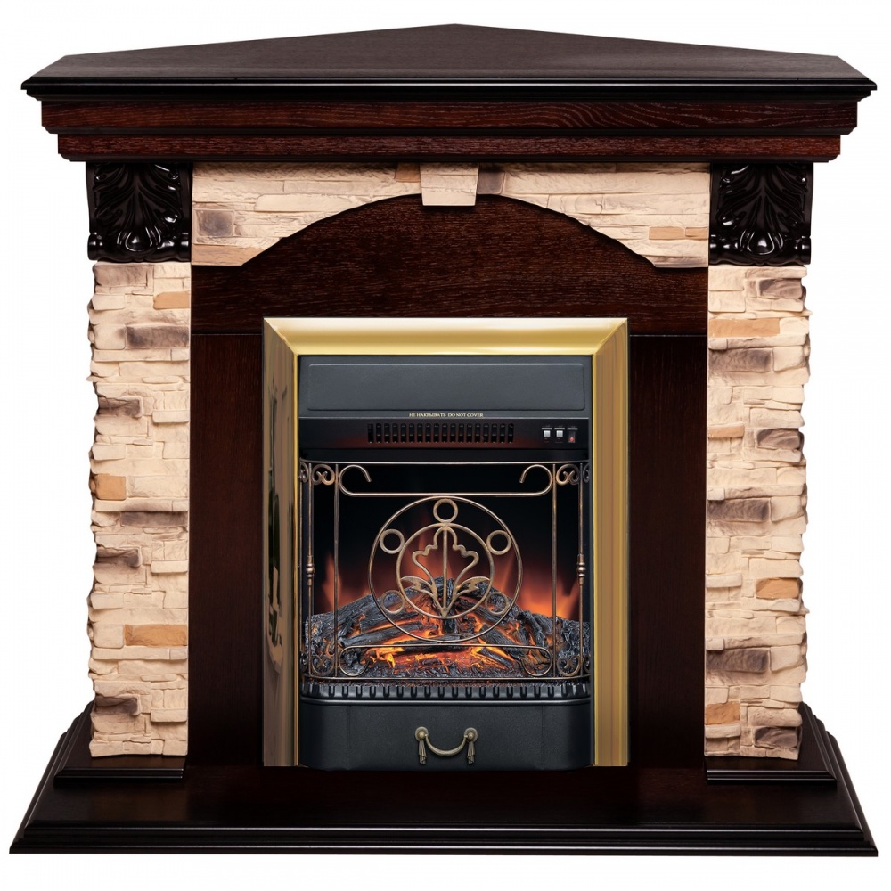 Электрокамин RealFlame  Dublin Corner Rock AO с очагом Majestic Lux Brass