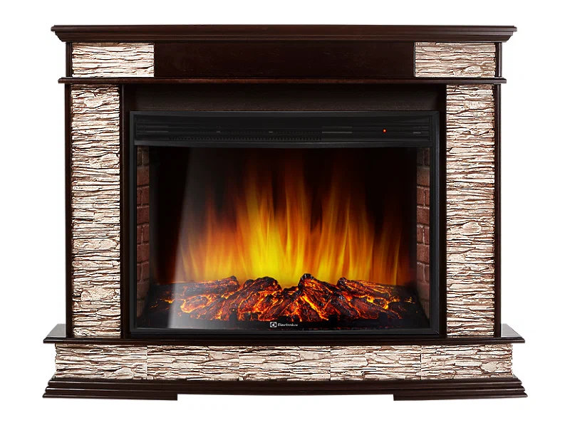 Каминокомплект Electrolux Scala 25 с очагом EFP/P-2720RLS камень сланец скалистый бурый, шпон тёмный дуб